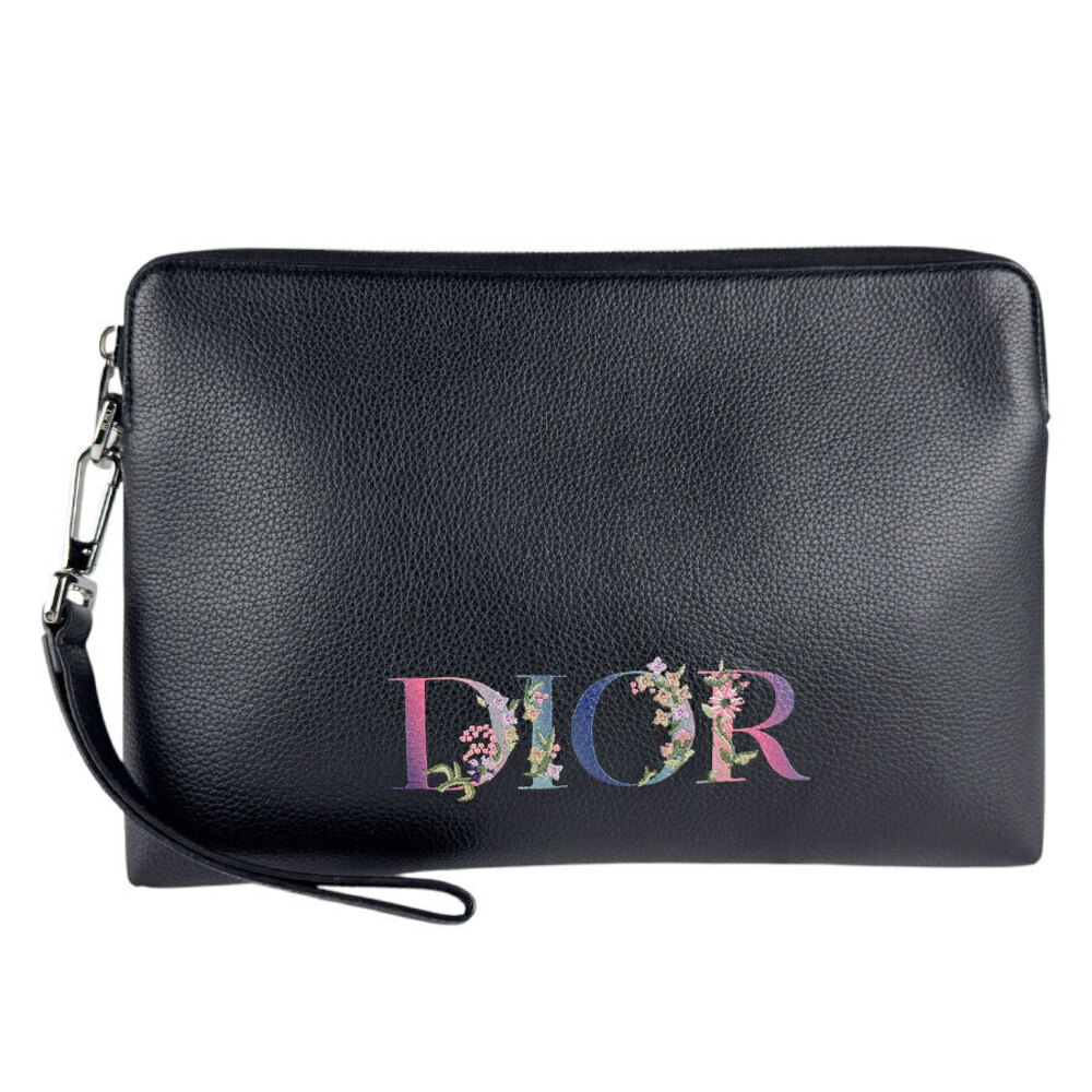 Christian Dior Clutch Bag Leather Black